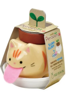 Peropon - kotek z roślinką  - maneki neko z ceramiki