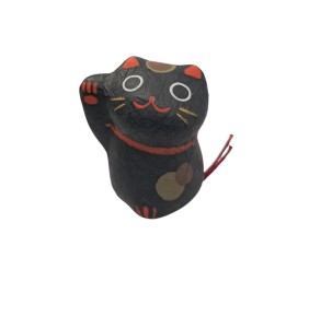 Maneki neko figurka z wróżbą i roślinką - czarny