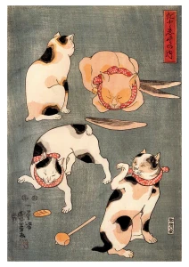 Pocztówka -  Ilustrowane przysłowia z kotami - Utagawa Kuniyoshi