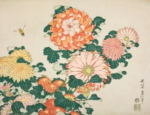 Karta pocztowa - ukiyo-e - Chryzantemy i końska mucha - Hokusai