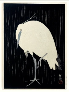 Plakat  -  żuraw w deszczu - Ohara Koson