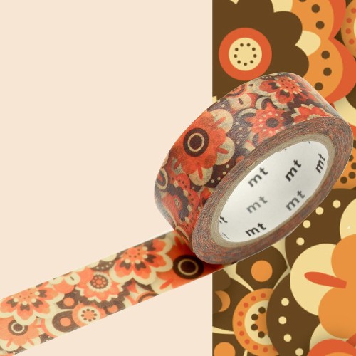 Taśma washi mt masking tape 15 mm - Pomarańczowe kwiaty