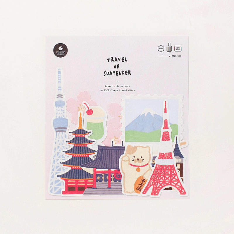 Zestaw naklejek - Travel of Suatelier Tokyo travel diary -28 sztuk