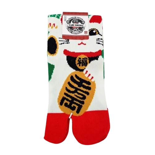 Tabi japońskie skarpety - maneki neko - zielone /34-40/
