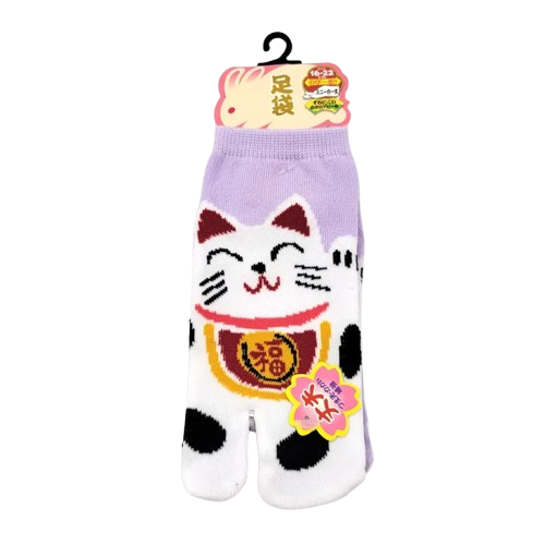 Tabi japońskie skarpety - maneki neko - fioletowe /29-35/