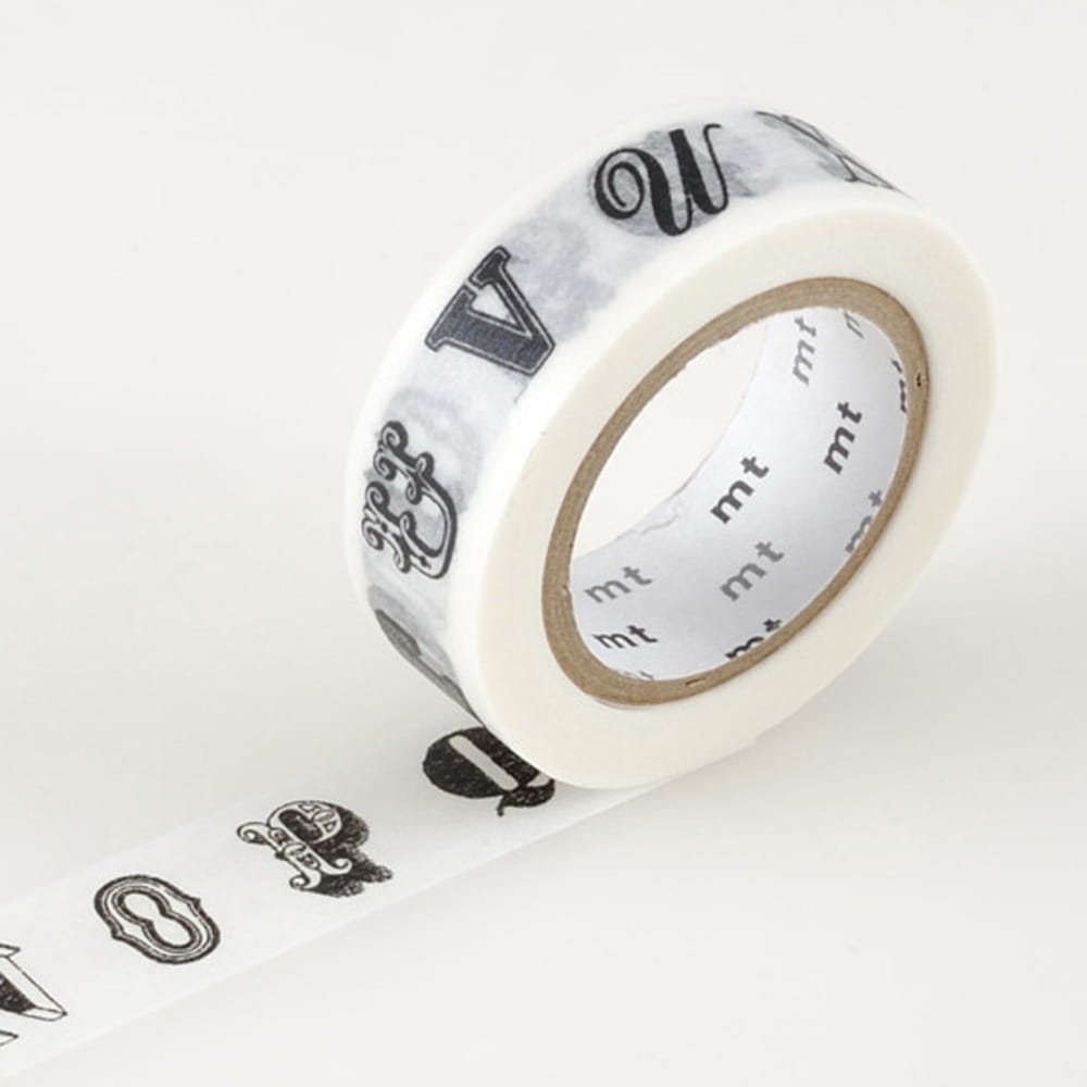 Taśma washi mt masking tape - alfabet czarny